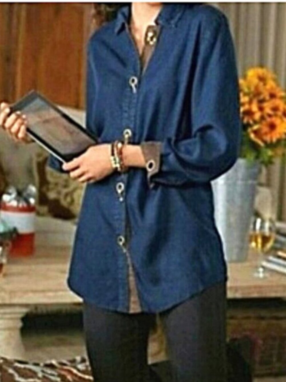 Soft Surroundings Chambray Toggle Closure Tunic Blouse size S